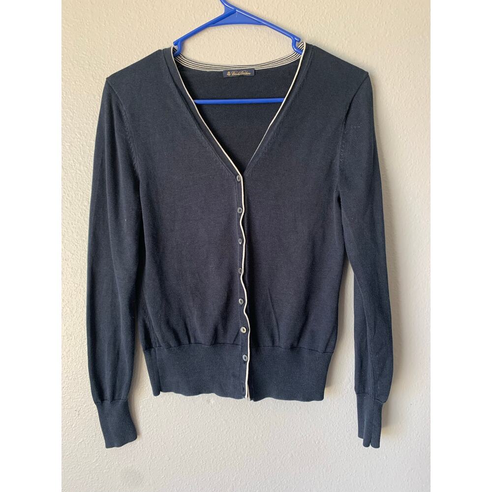 Brooks Brothers Navy Silk Cardigan V-Neck Cream Tipped Size Small